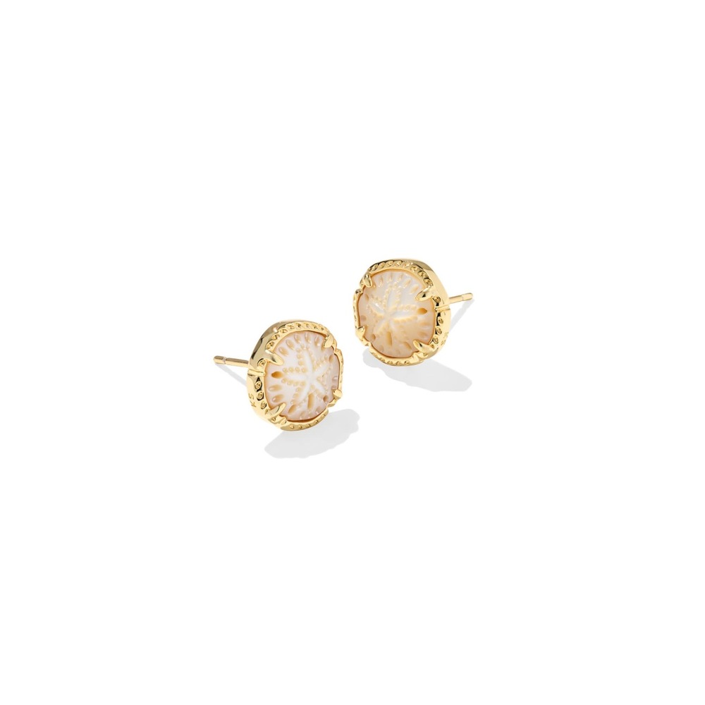 NWT Kendra Scott Sand Dollar Gold Stud Earrings / Dustbag Included / MSRP $75